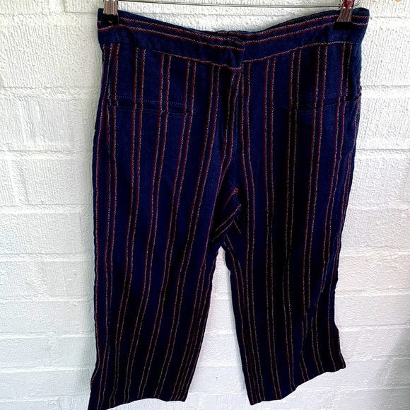 Carven Striped Cropped Gaucho Navy High Rise Trouser Pants Sz 38 - Picture 5 of 9